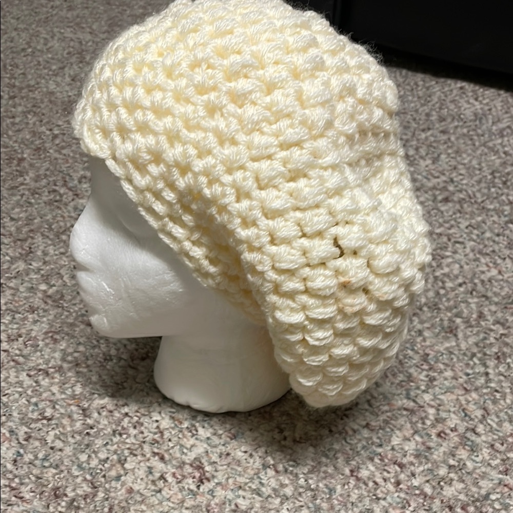 Cream Hand knit beanie beret style togue